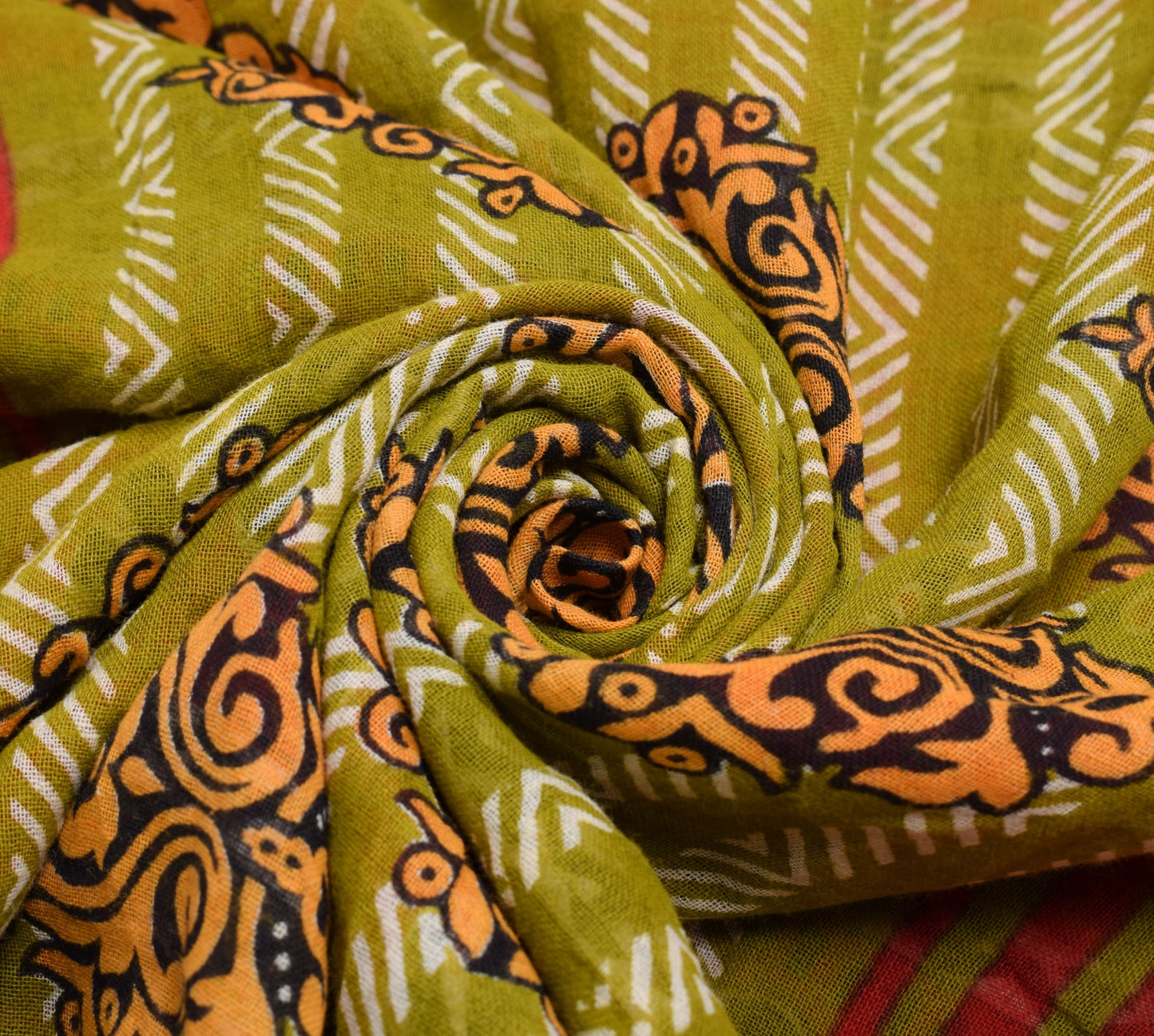 Sushila Vintage Red Green Saree 100%Pure Cotton Printed Floral Soft Craft Fabric