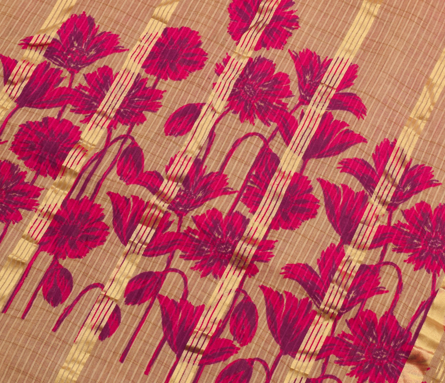 Sushila Vintage Magenta Woven Saree 100% Pure Cotton Printed Floral Craft Fabric