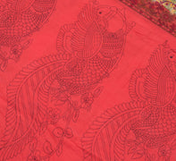 Sushila Vintage Saree 100% Pure Cotton Red Kalamkari Printed Soft Craft Fabric