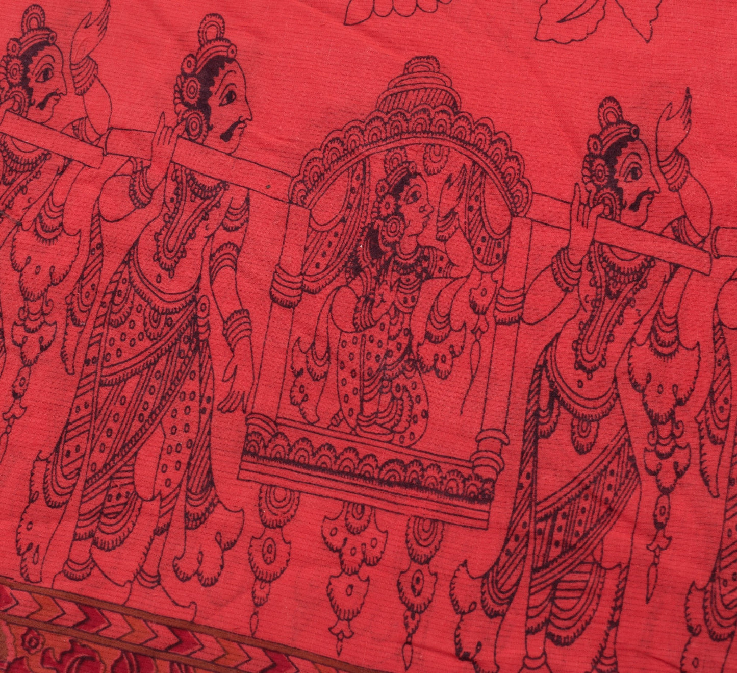 Sushila Vintage Saree 100% Pure Cotton Red Kalamkari Printed Soft Craft Fabric