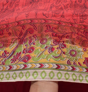 Sushila Vintage Saree 100% Pure Cotton Red Kalamkari Printed Soft Craft Fabric