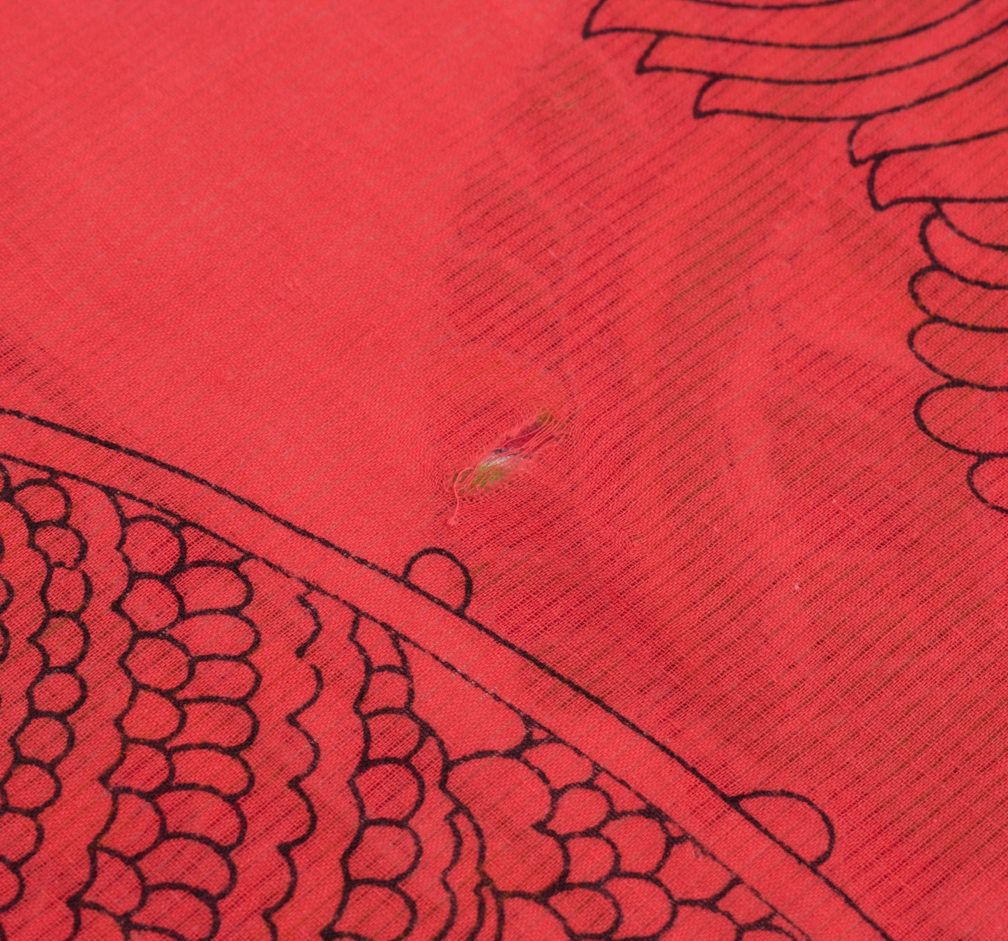 Sushila Vintage Saree 100% Pure Cotton Red Kalamkari Printed Soft Craft Fabric