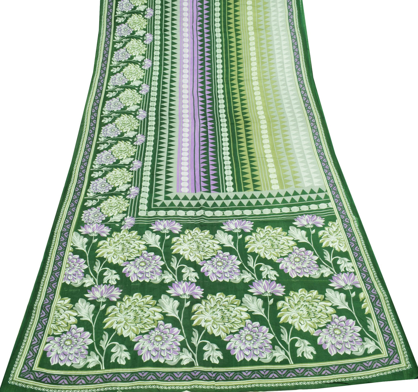 Sushila Vintage Green Purple Saree 100% Pure Cotton Printed Floral Craft Fabric