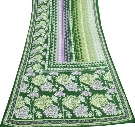 Sushila Vintage Green Purple Saree 100% Pure Cotton Printed Floral Craft Fabric