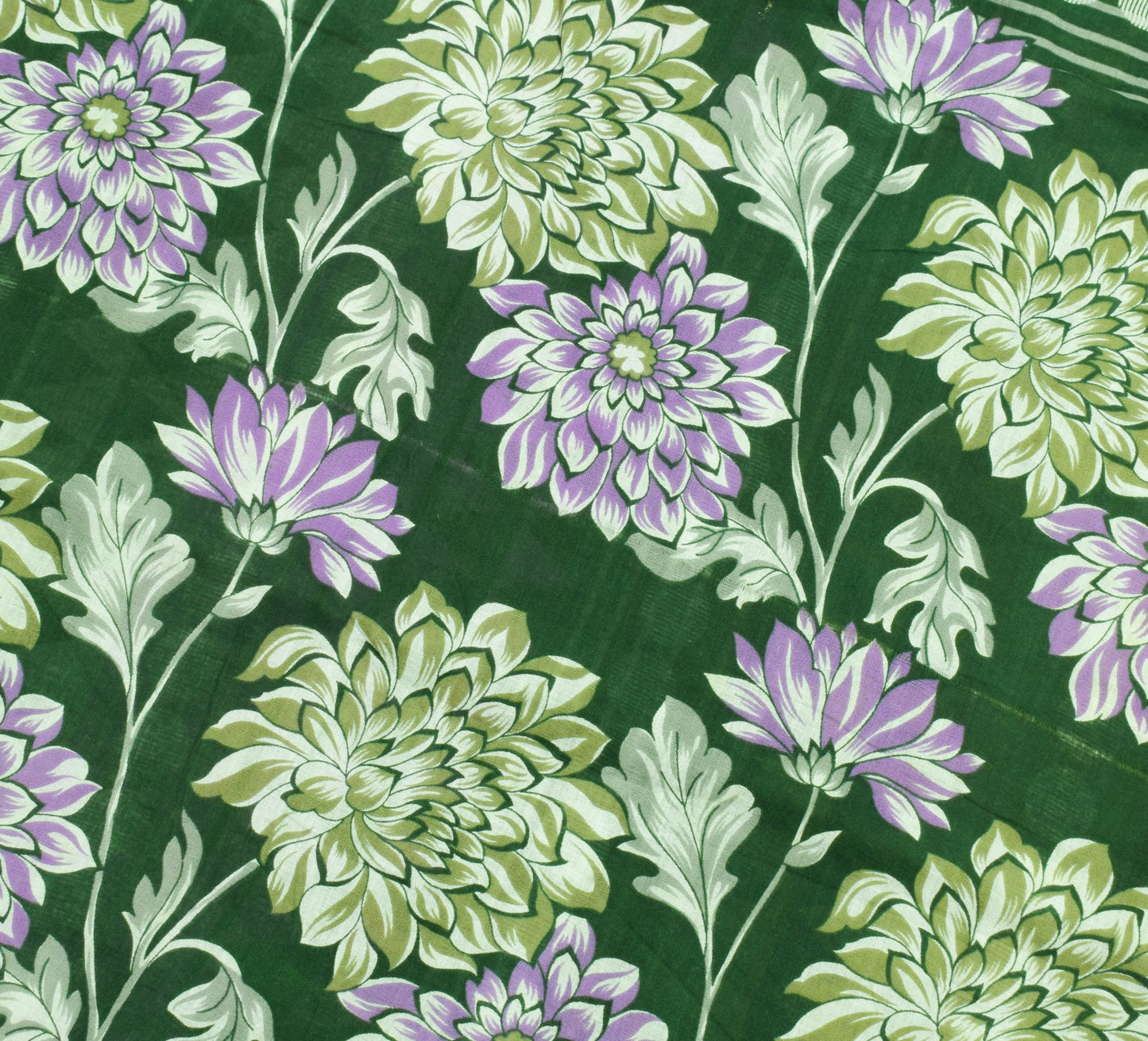 Sushila Vintage Green Purple Saree 100% Pure Cotton Printed Floral Craft Fabric