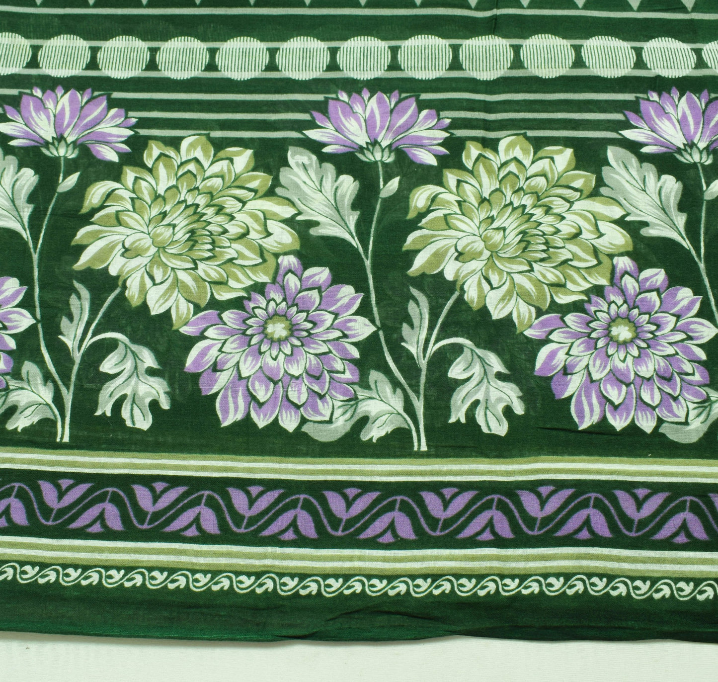 Sushila Vintage Green Purple Saree 100% Pure Cotton Printed Floral Craft Fabric