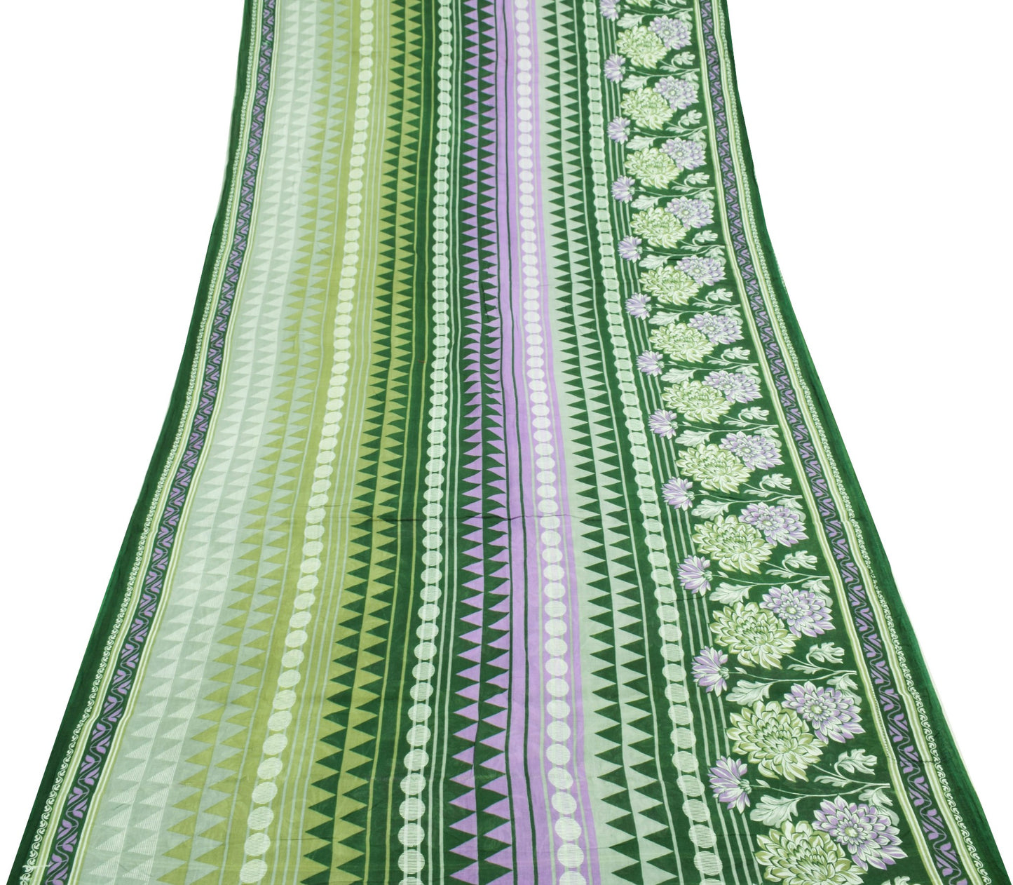 Sushila Vintage Green Purple Saree 100% Pure Cotton Printed Floral Craft Fabric