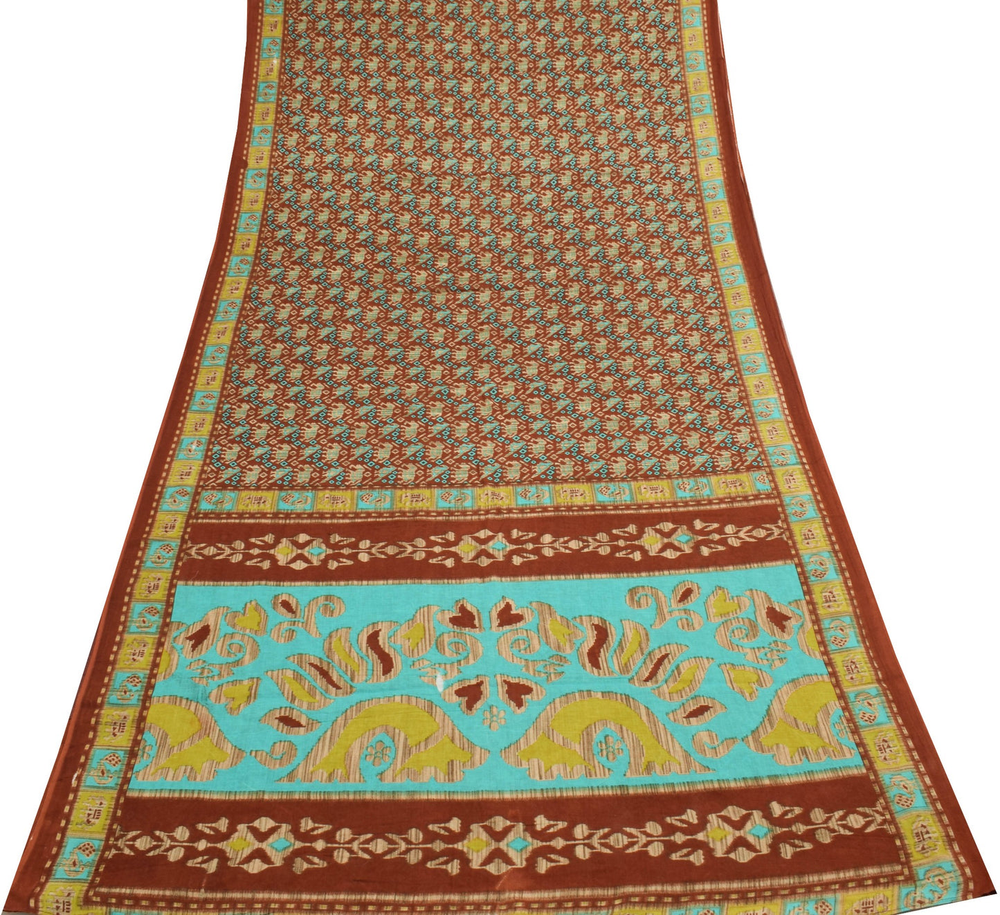 Sushila Vintage Brown Saree Pure Cotton Birds Animal Printed Soft Craft Fabric