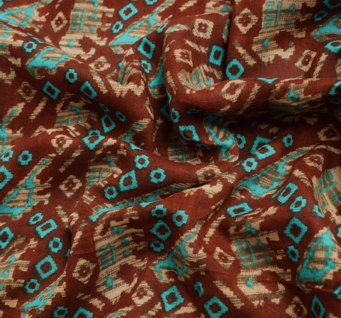 Sushila Vintage Brown Saree Pure Cotton Birds Animal Printed Soft Craft Fabric