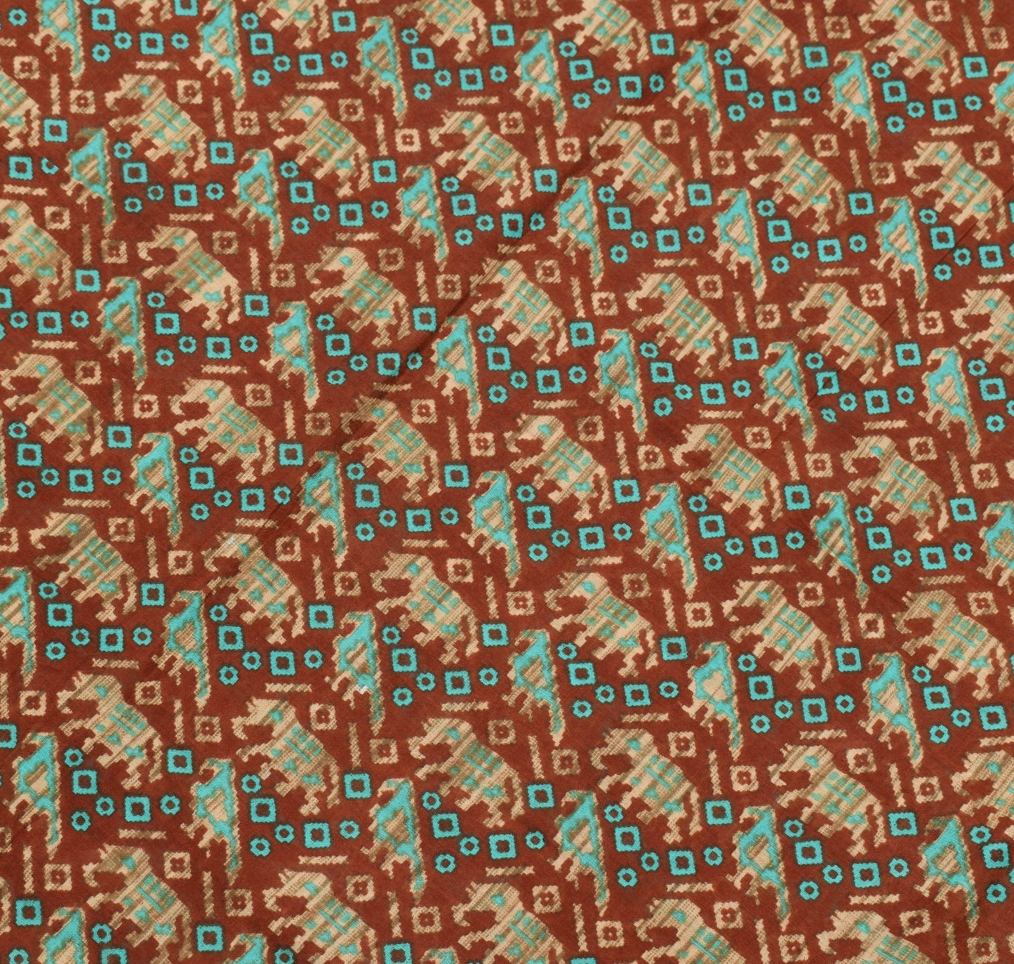 Sushila Vintage Brown Saree Pure Cotton Birds Animal Printed Soft Craft Fabric