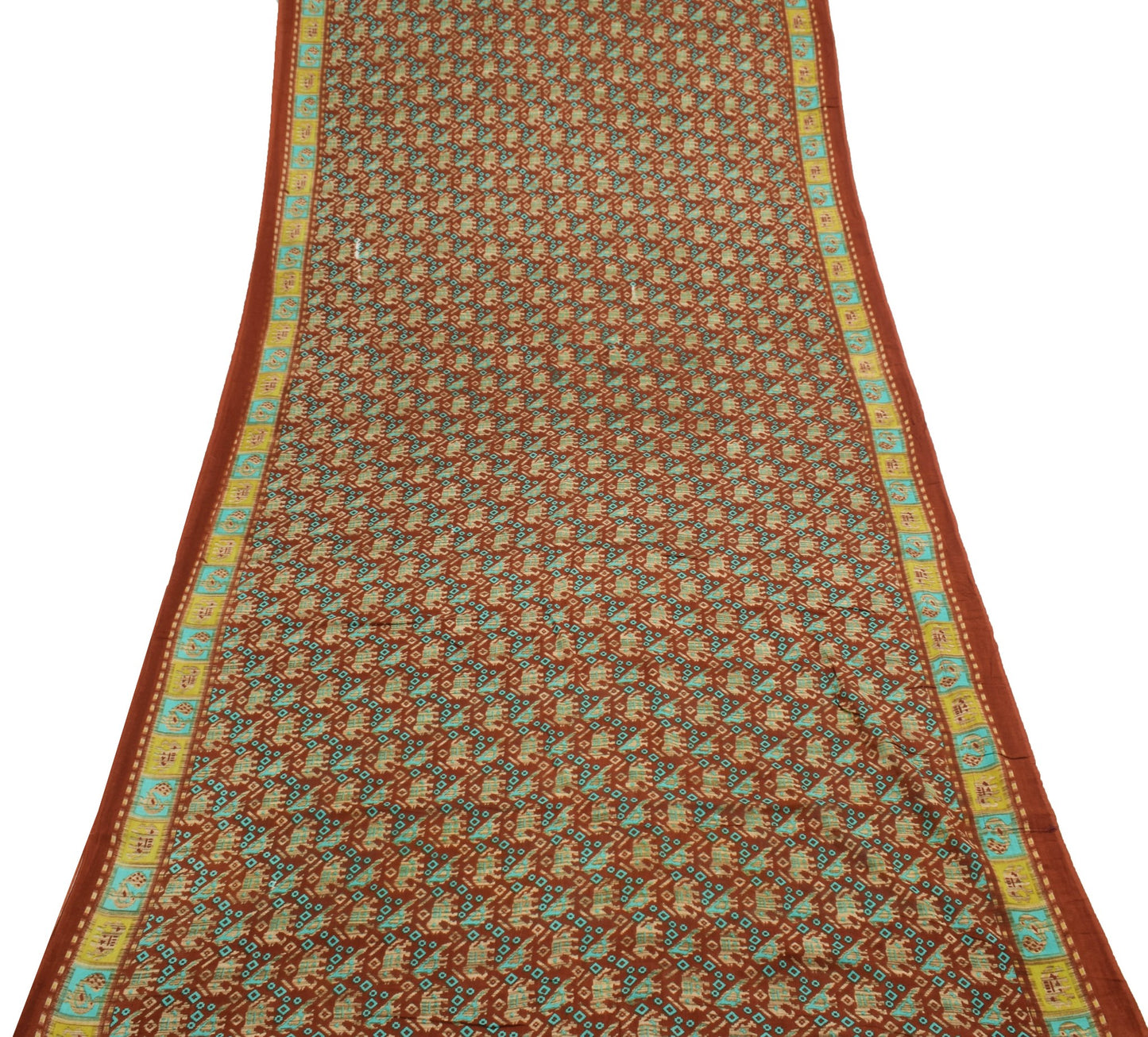 Sushila Vintage Brown Saree Pure Cotton Birds Animal Printed Soft Craft Fabric