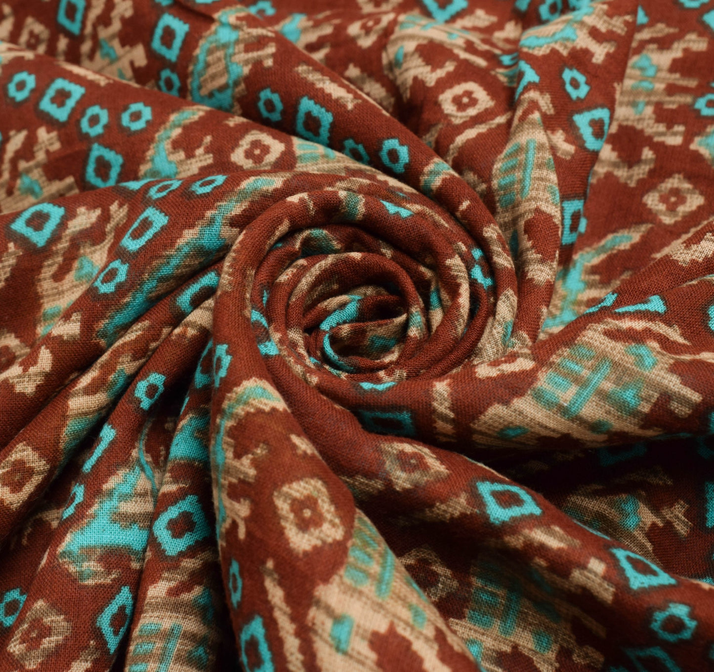 Sushila Vintage Brown Saree Pure Cotton Birds Animal Printed Soft Craft Fabric
