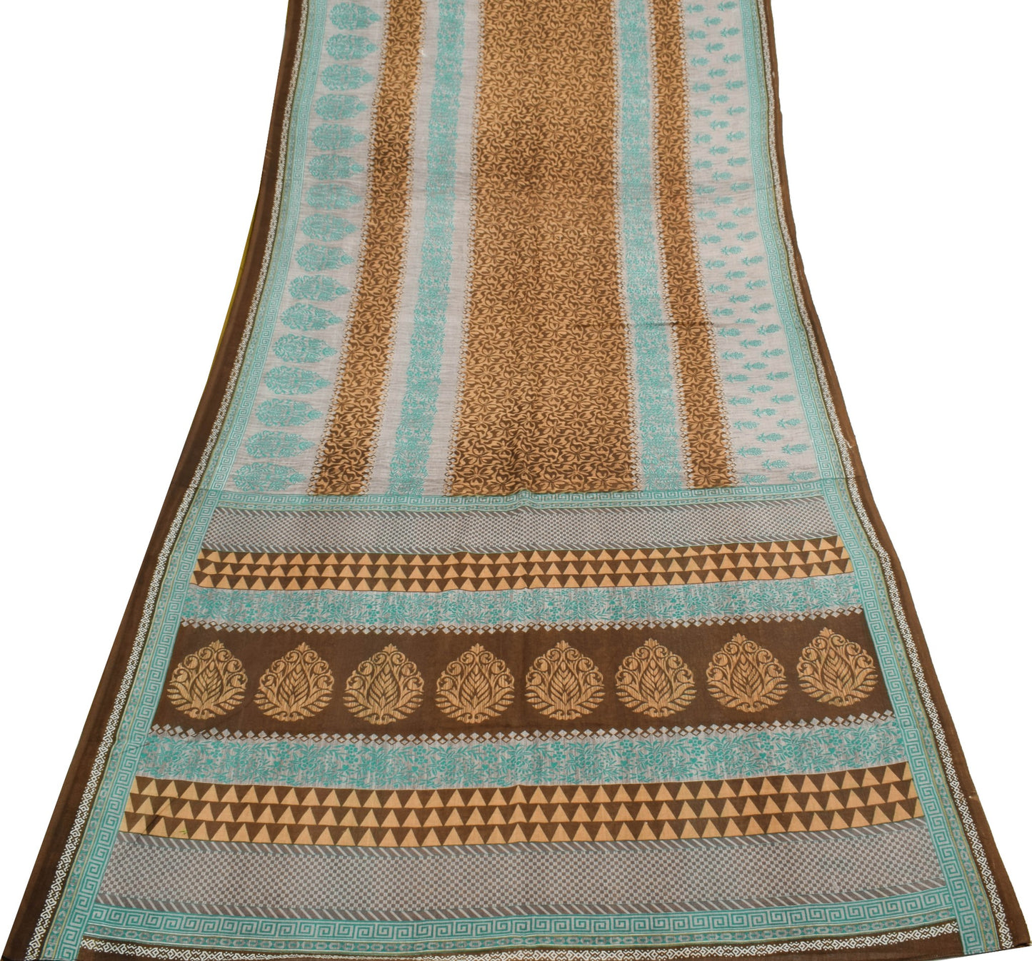 Sushila Vintage Saree 100% Pure Cotton Printed Floral Brown Women Craft Fabric