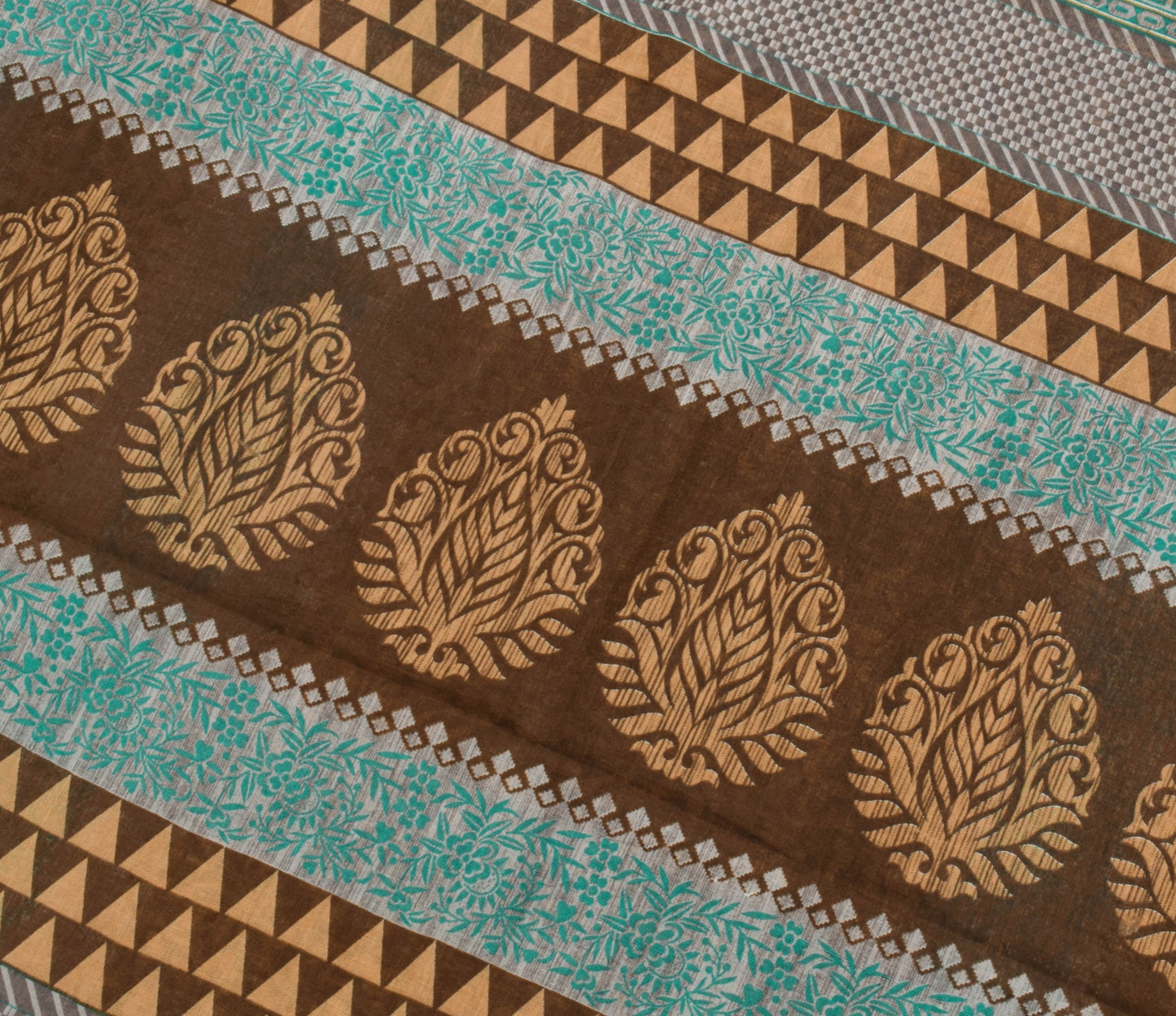 Sushila Vintage Saree 100% Pure Cotton Printed Floral Brown Women Craft Fabric