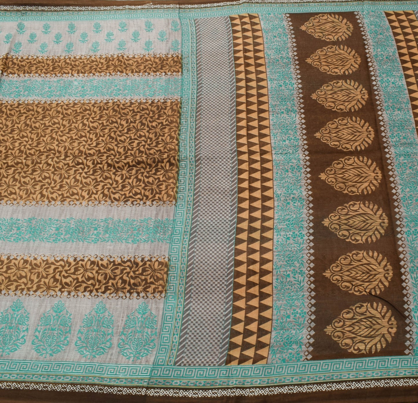 Sushila Vintage Saree 100% Pure Cotton Printed Floral Brown Women Craft Fabric
