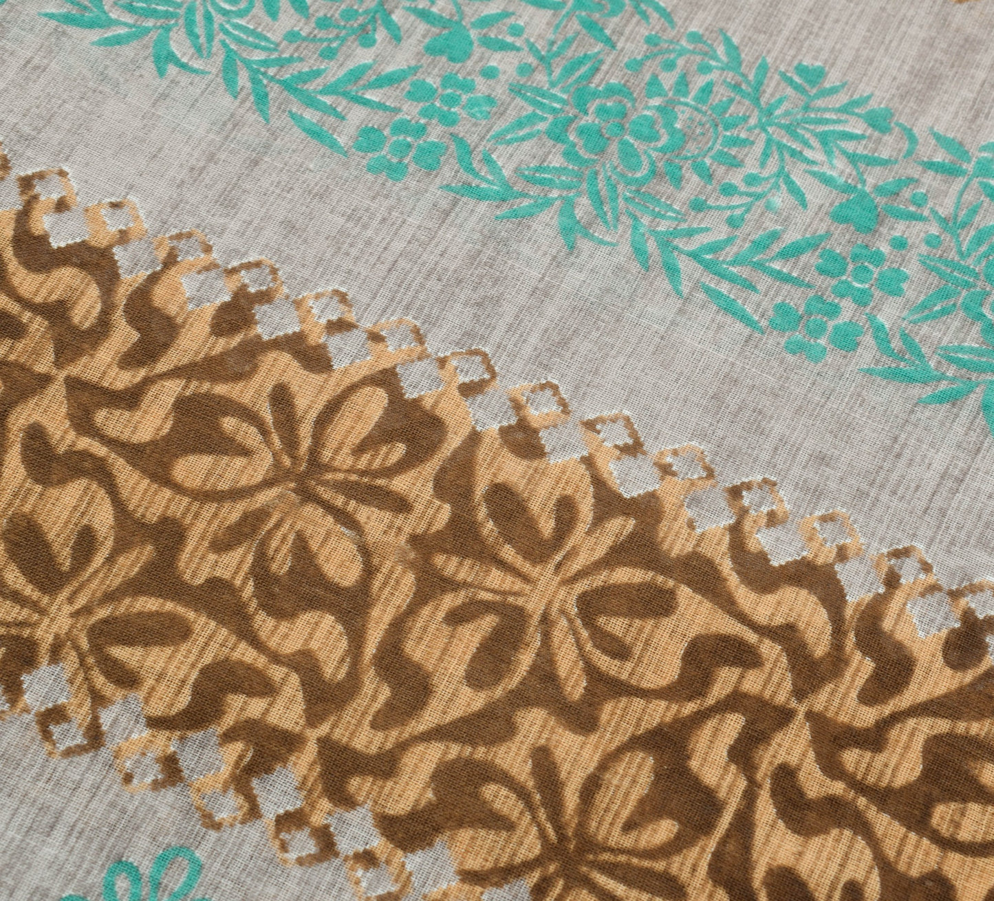 Sushila Vintage Saree 100% Pure Cotton Printed Floral Brown Women Craft Fabric