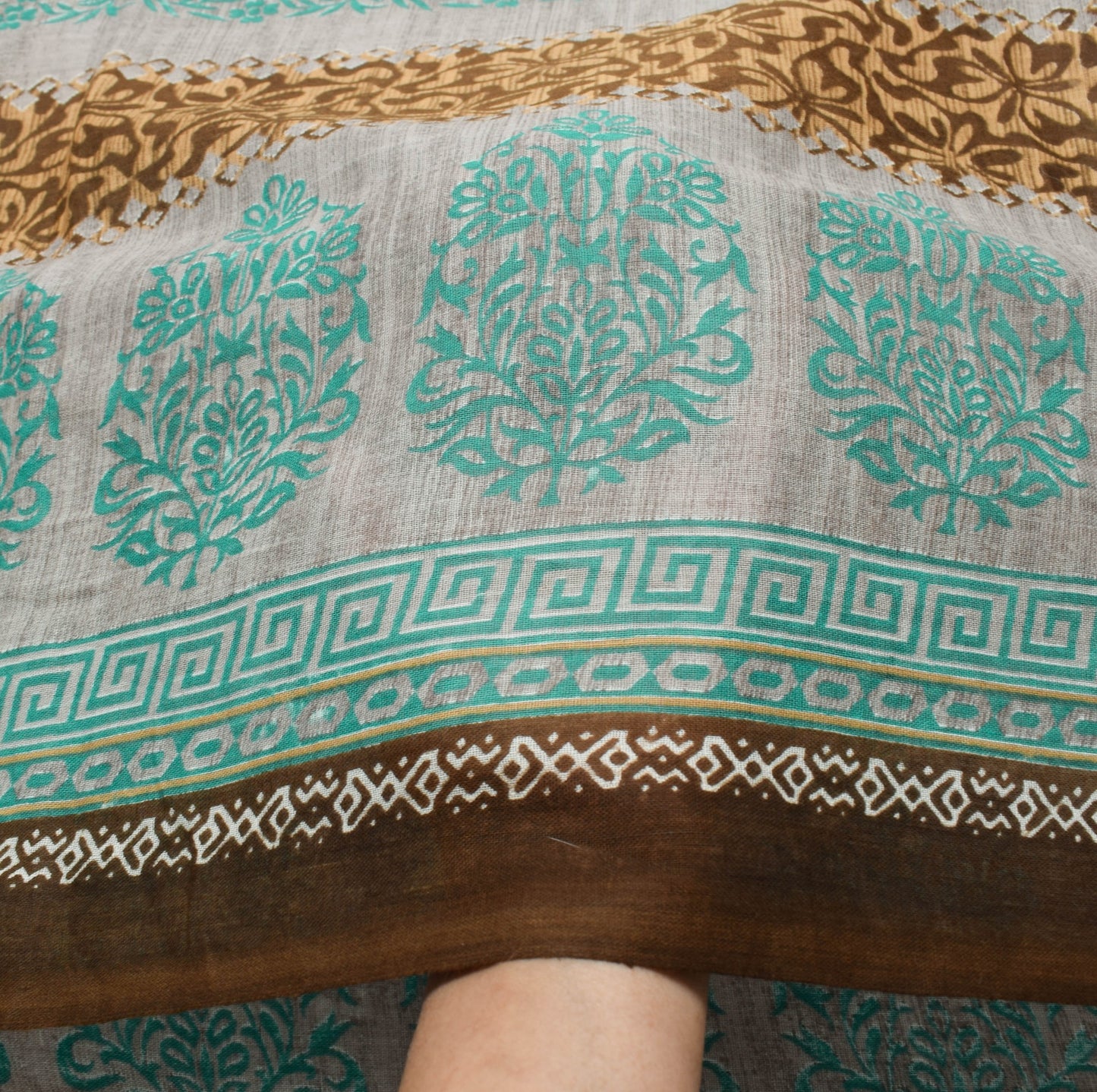 Sushila Vintage Saree 100% Pure Cotton Printed Floral Brown Women Craft Fabric