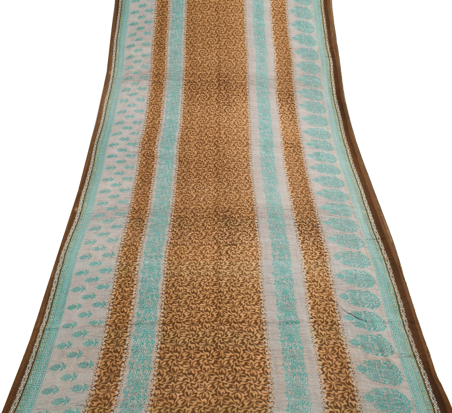 Sushila Vintage Saree 100% Pure Cotton Printed Floral Brown Women Craft Fabric