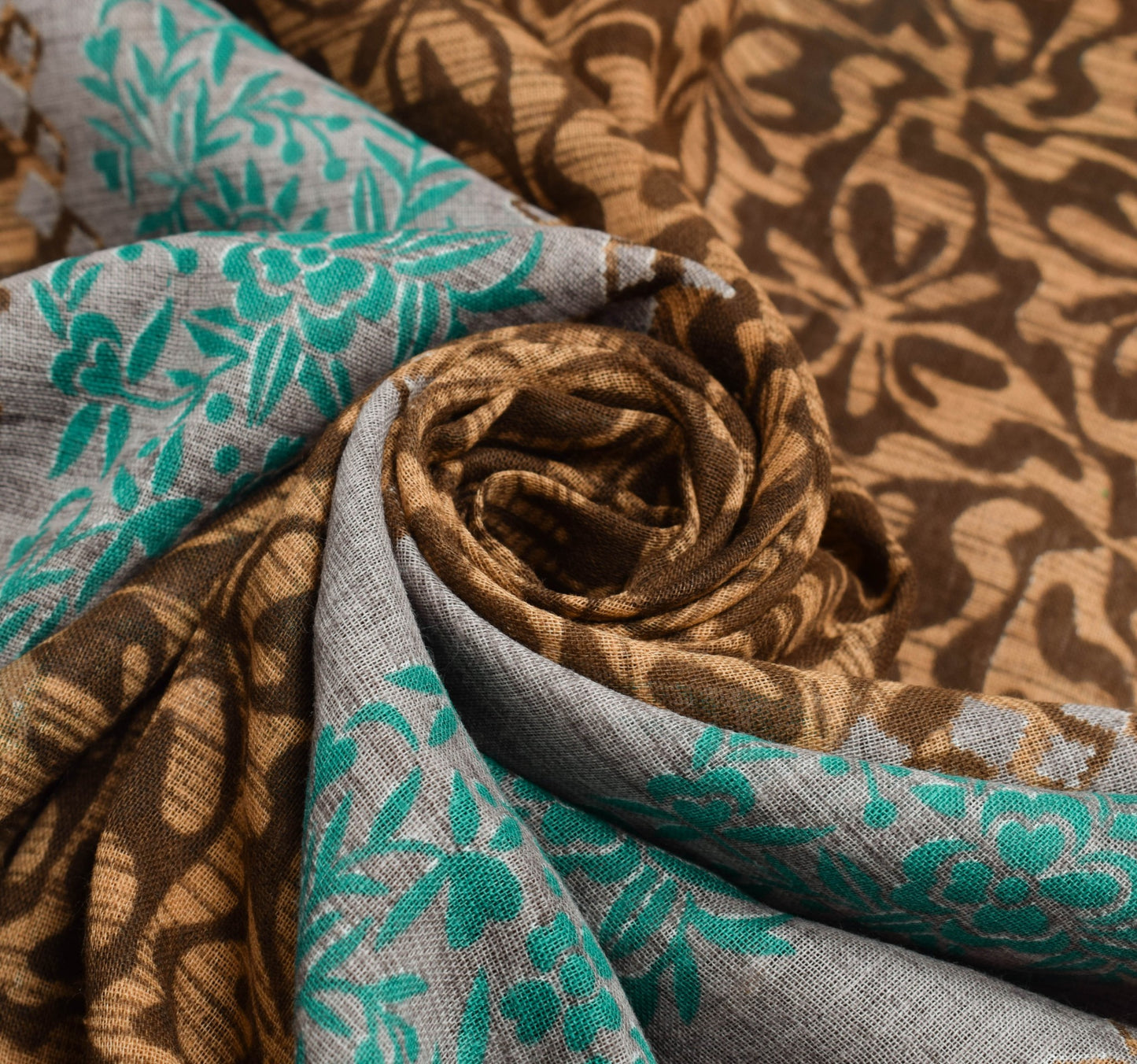 Sushila Vintage Saree 100% Pure Cotton Printed Floral Brown Women Craft Fabric