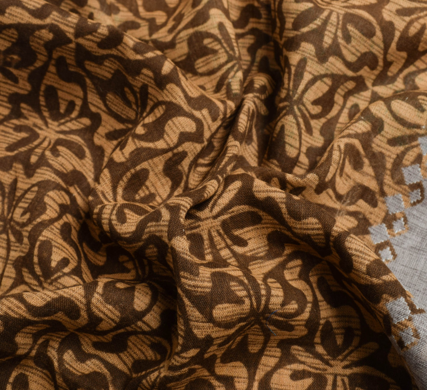 Sushila Vintage Saree 100% Pure Cotton Printed Floral Brown Women Craft Fabric