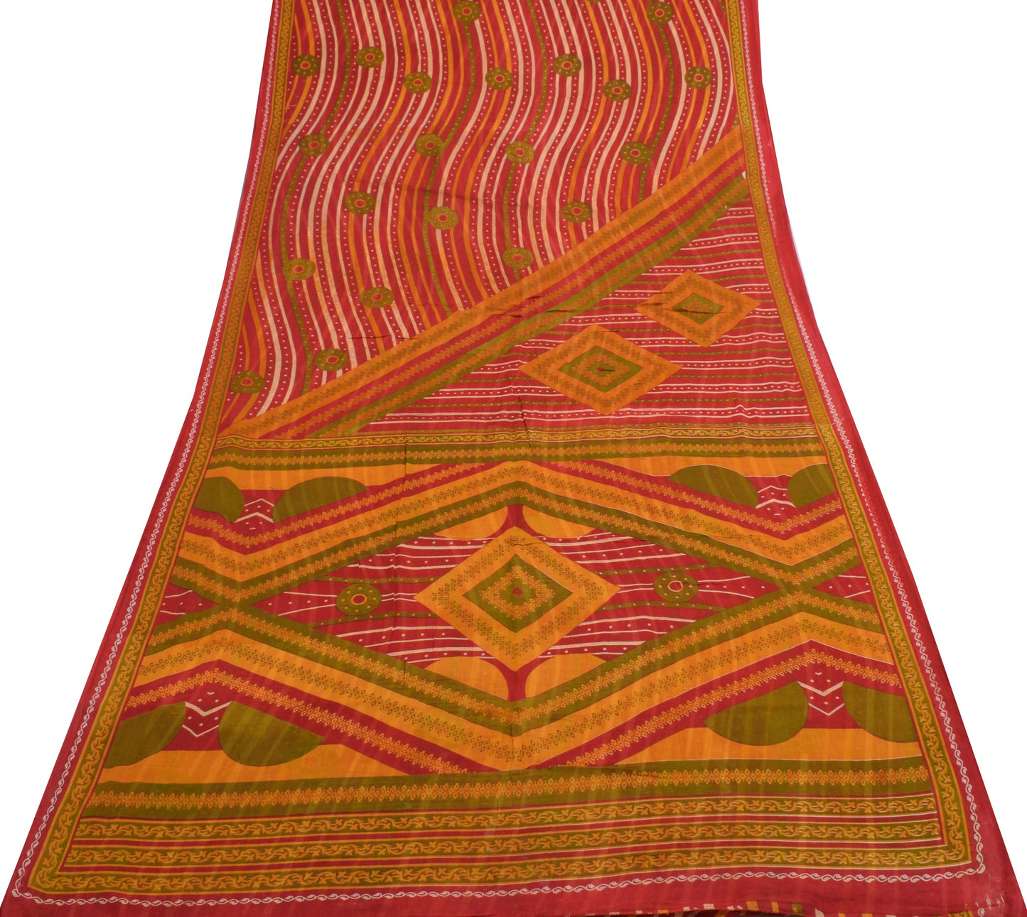 Sushila Vintage Red Daily Wear Saree 100% Pure Cotton Printed Soft Craft Fabric