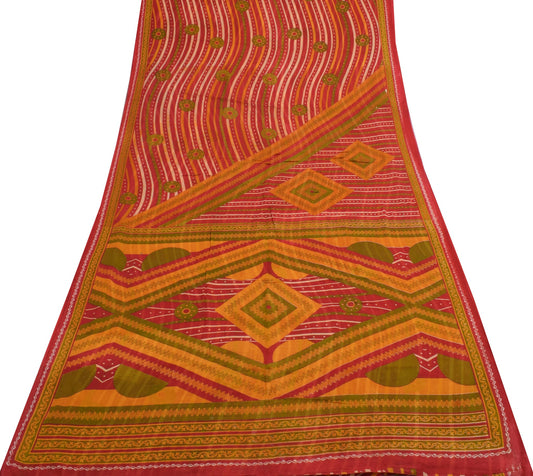 Sushila Vintage Red Daily Wear Saree 100% Pure Cotton Printed Soft Craft Fabric