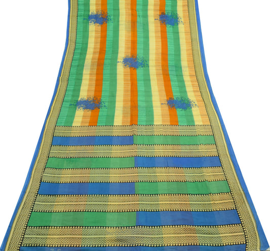 Sushila Vintage Saree 100% Pure Cotton Printed Multi-Color Floral Craft Fabric
