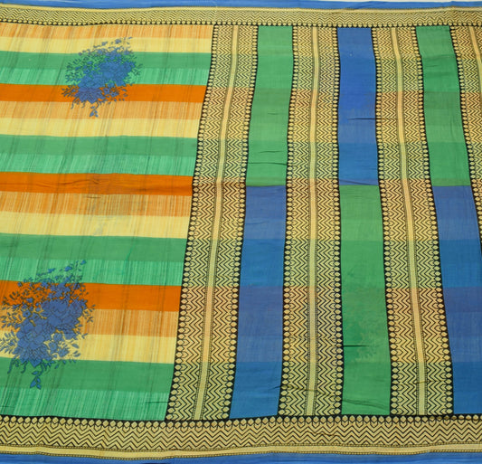 Sushila Vintage Saree 100% Pure Cotton Printed Multi-Color Floral Craft Fabric