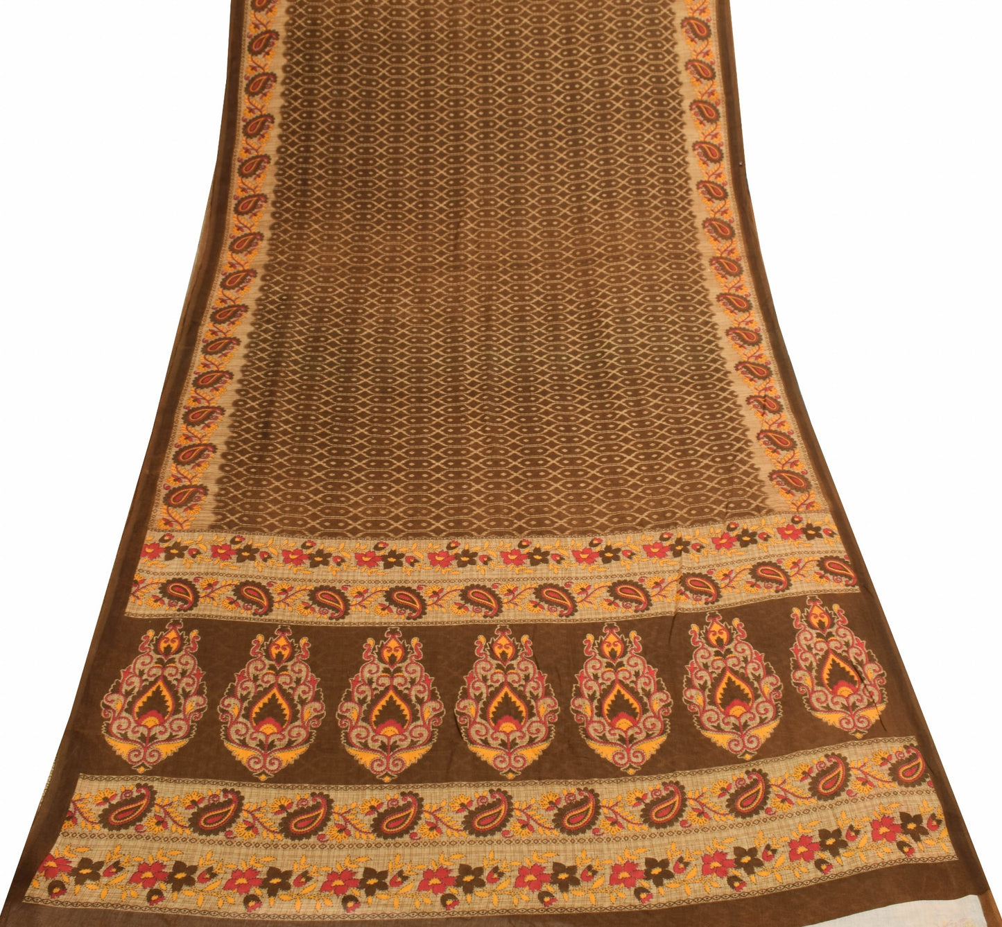 Sushila Vintage Saree 100% Pure Cotton Printed Dark Brown Soft Craft Fabric