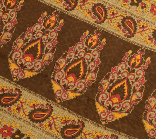 Sushila Vintage Saree 100% Pure Cotton Printed Dark Brown Soft Craft Fabric