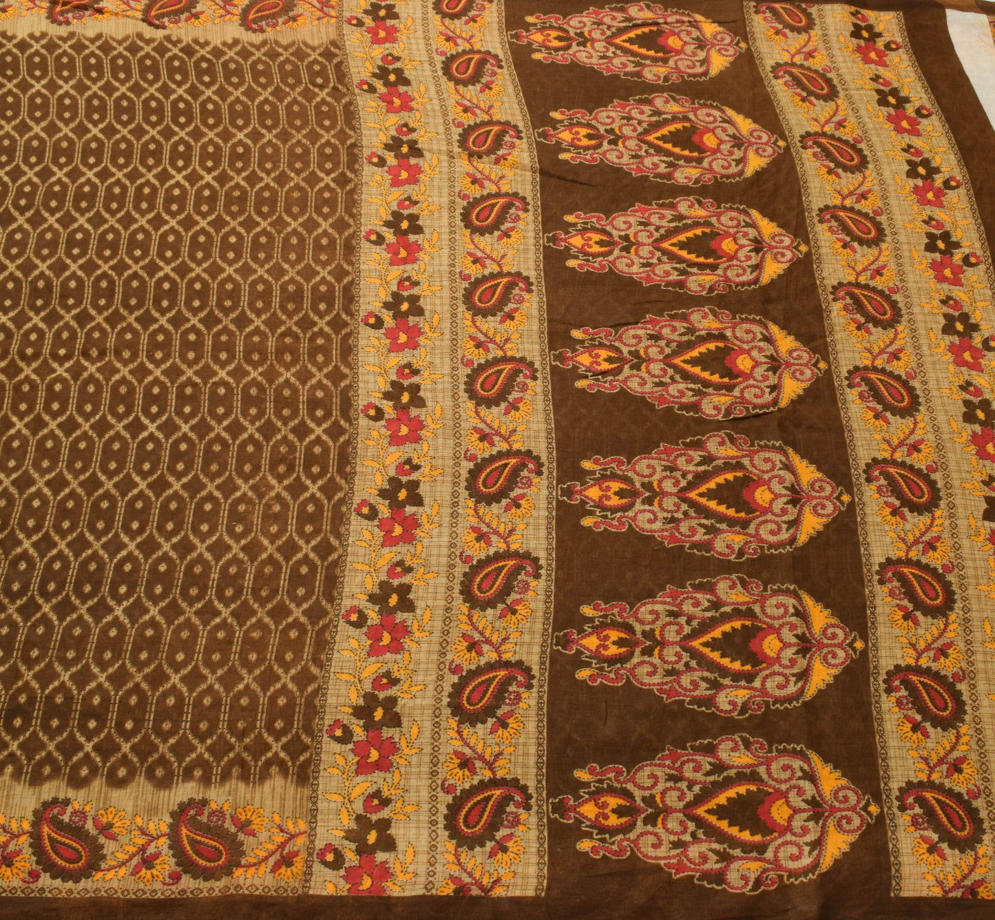 Sushila Vintage Saree 100% Pure Cotton Printed Dark Brown Soft Craft Fabric