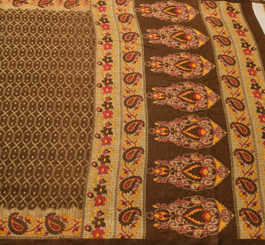 Sushila Vintage Saree 100% Pure Cotton Printed Dark Brown Soft Craft Fabric