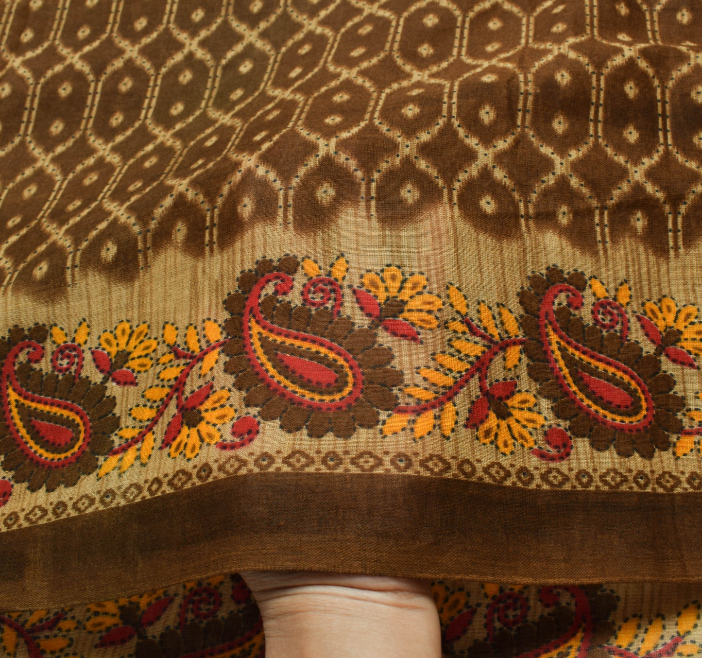 Sushila Vintage Saree 100% Pure Cotton Printed Dark Brown Soft Craft Fabric