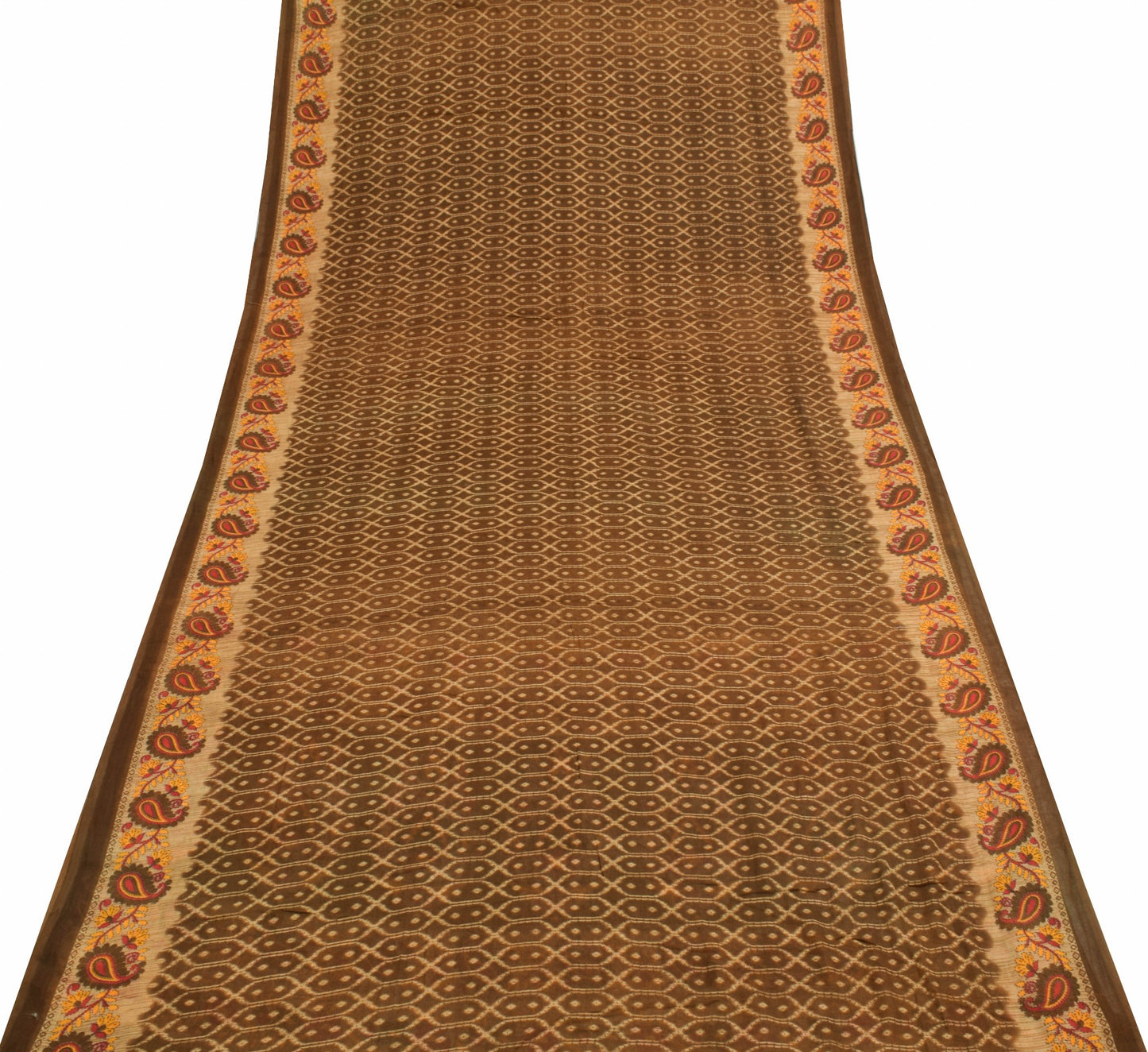 Sushila Vintage Saree 100% Pure Cotton Printed Dark Brown Soft Craft Fabric