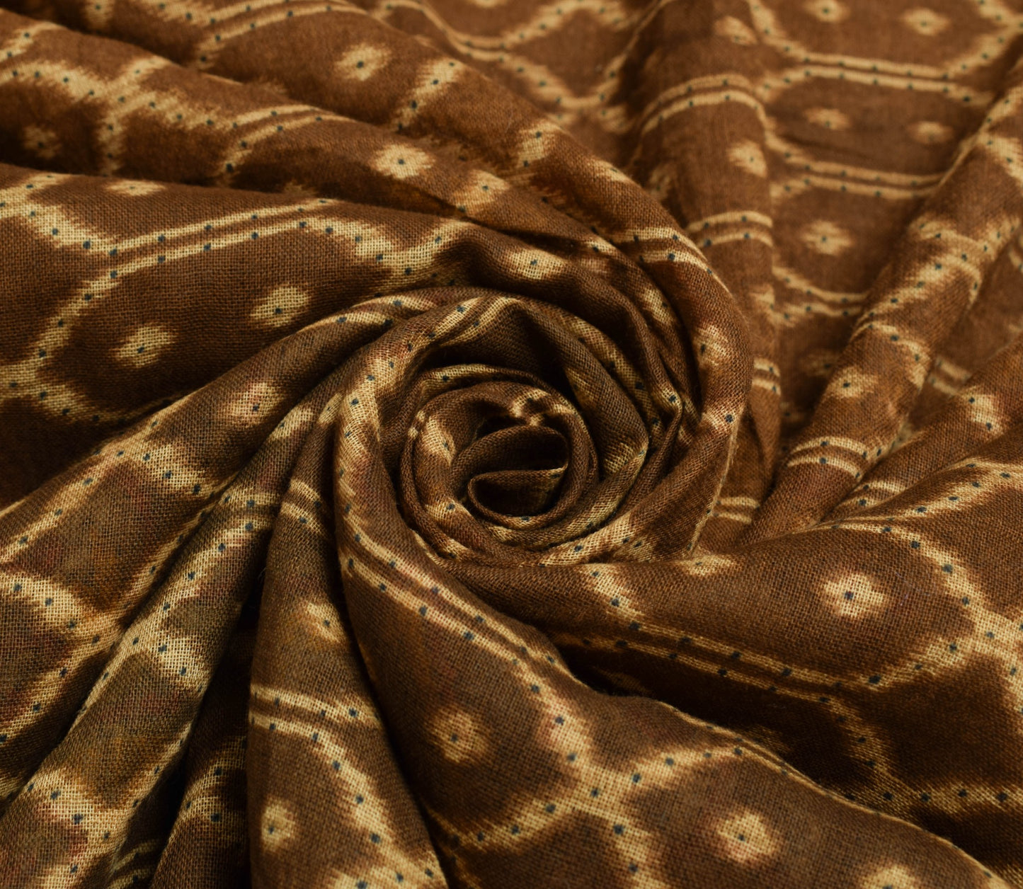Sushila Vintage Saree 100% Pure Cotton Printed Dark Brown Soft Craft Fabric