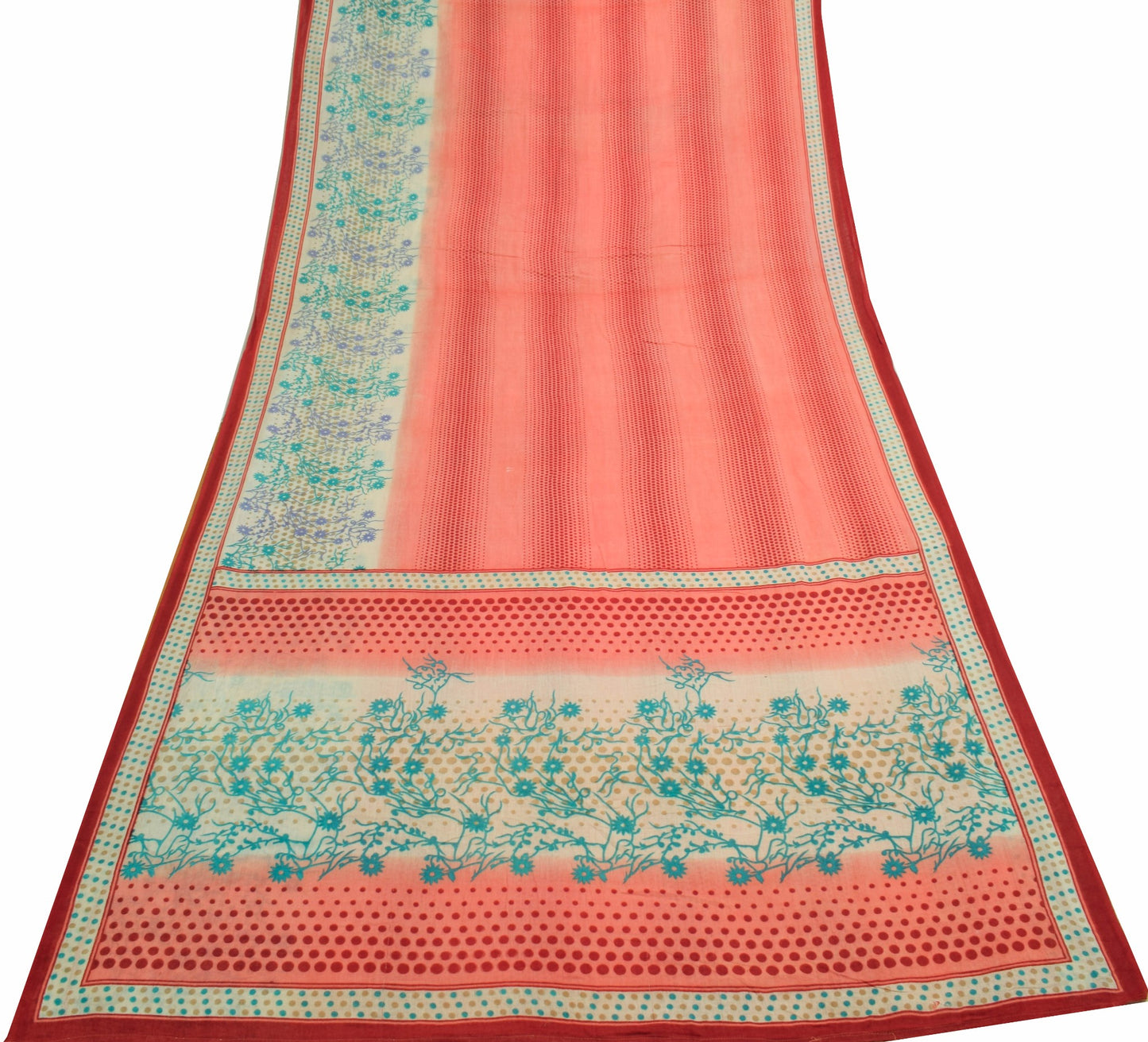 Sushila Vintage Pink Saree 100% Pure Cotton Printed Polka Dot Soft Craft Fabric