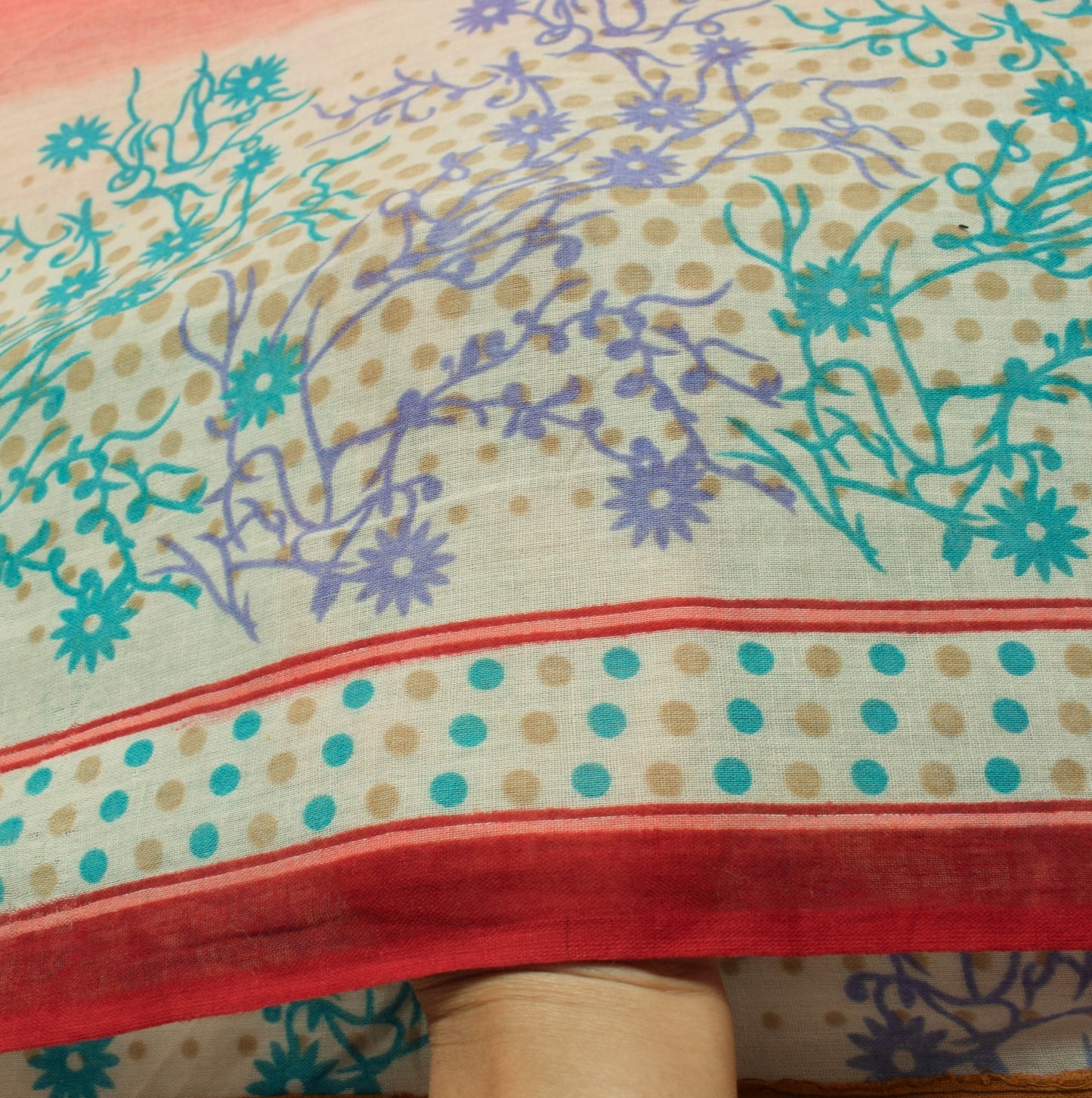 Sushila Vintage Pink Saree 100% Pure Cotton Printed Polka Dot Soft Craft Fabric
