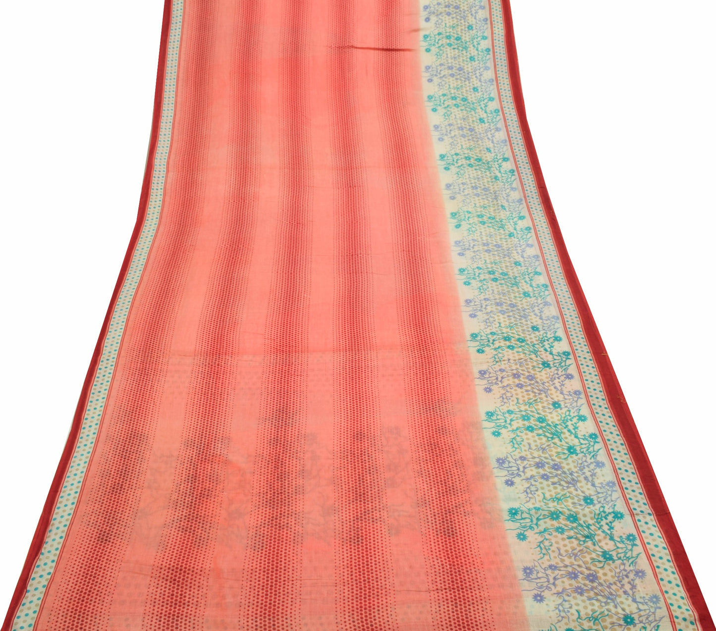 Sushila Vintage Pink Saree 100% Pure Cotton Printed Polka Dot Soft Craft Fabric