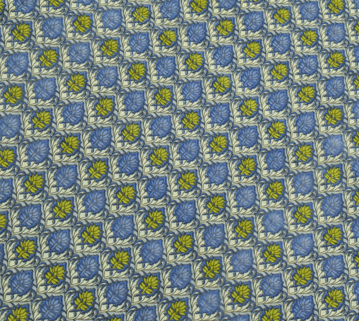 Sushila Vintage Blue Cream Floral Saree 100% Pure Cotton Printed Craft Fabric