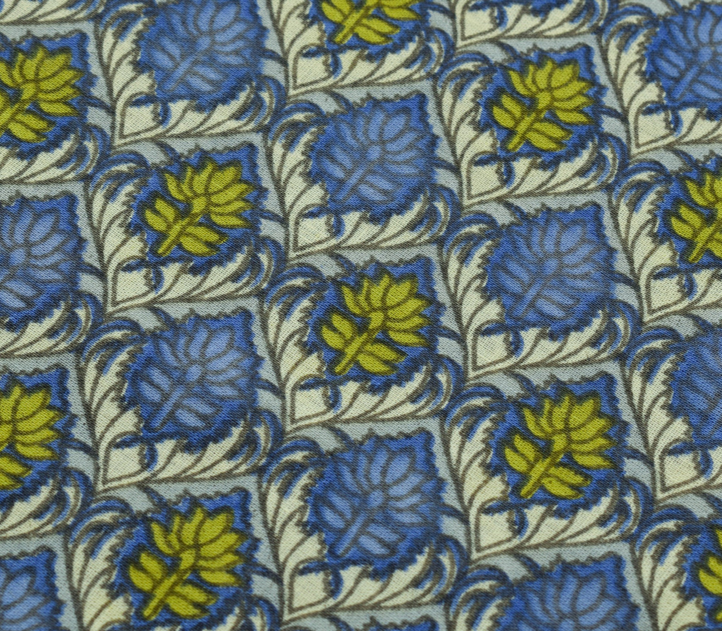 Sushila Vintage Blue Cream Floral Saree 100% Pure Cotton Printed Craft Fabric