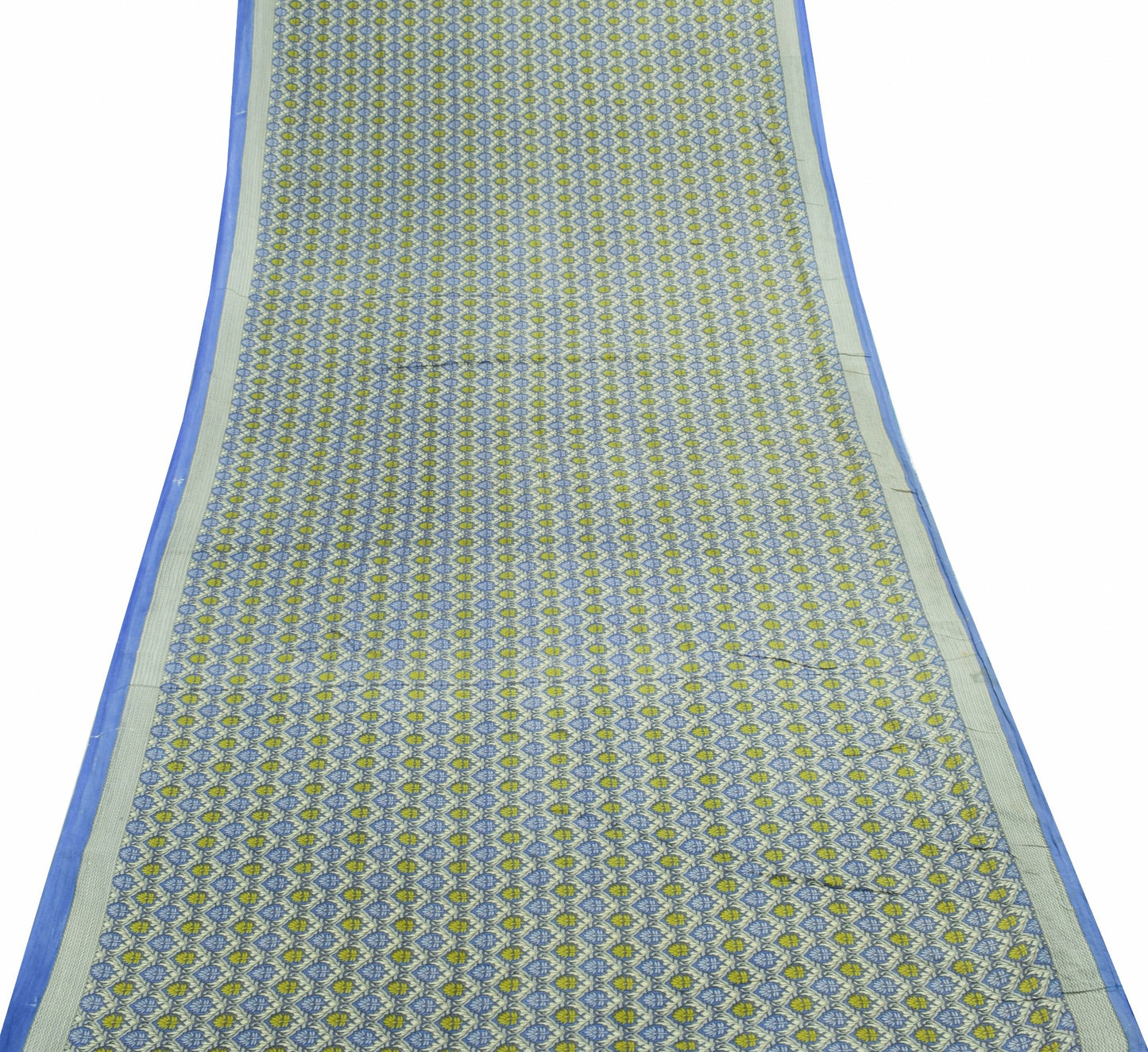 Sushila Vintage Blue Cream Floral Saree 100% Pure Cotton Printed Craft Fabric
