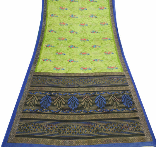 Sushila Vintage Green Floral Women Saree 100% Pure Cotton Printed Craft Fabric