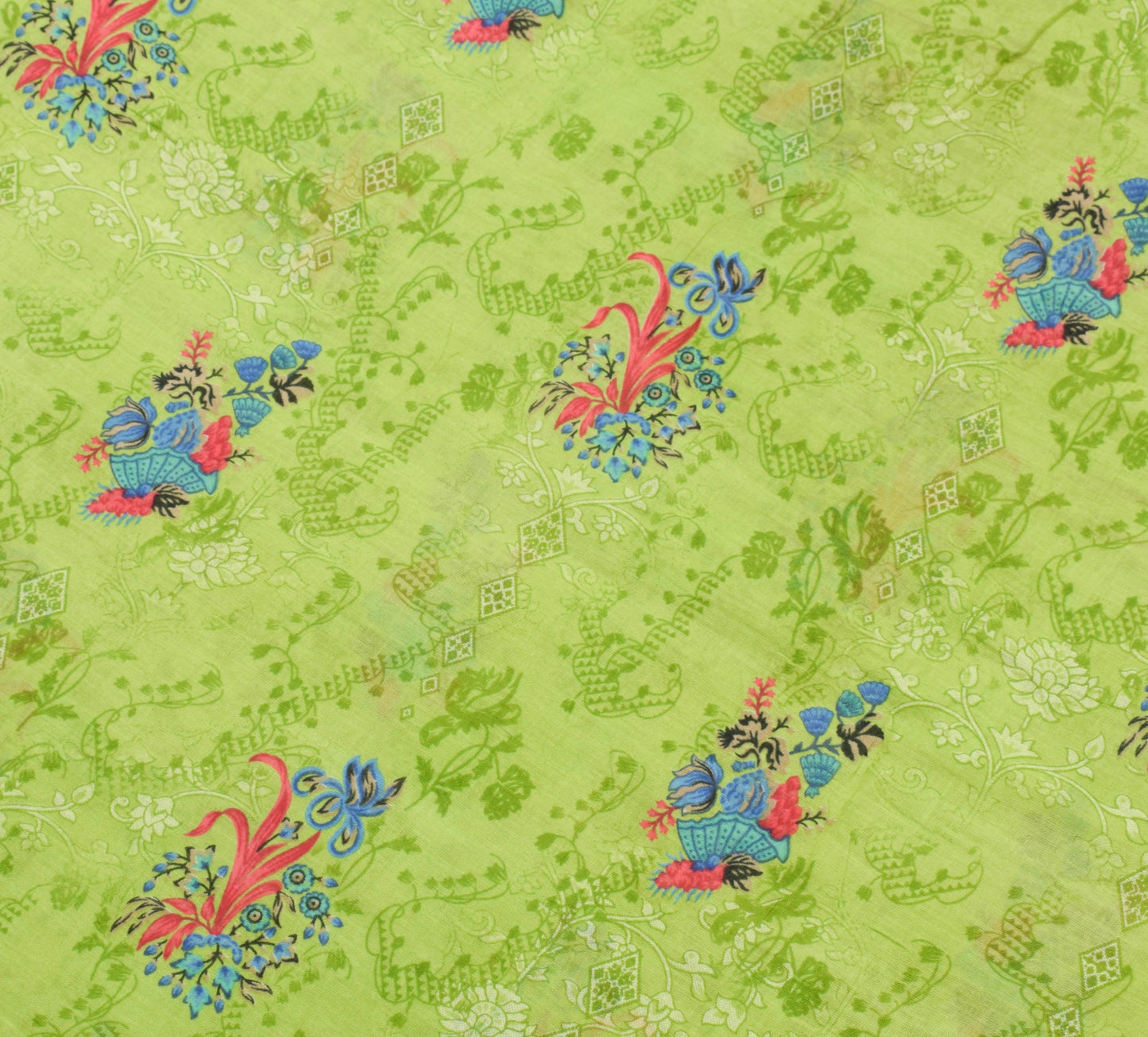 Sushila Vintage Green Floral Women Saree 100% Pure Cotton Printed Craft Fabric