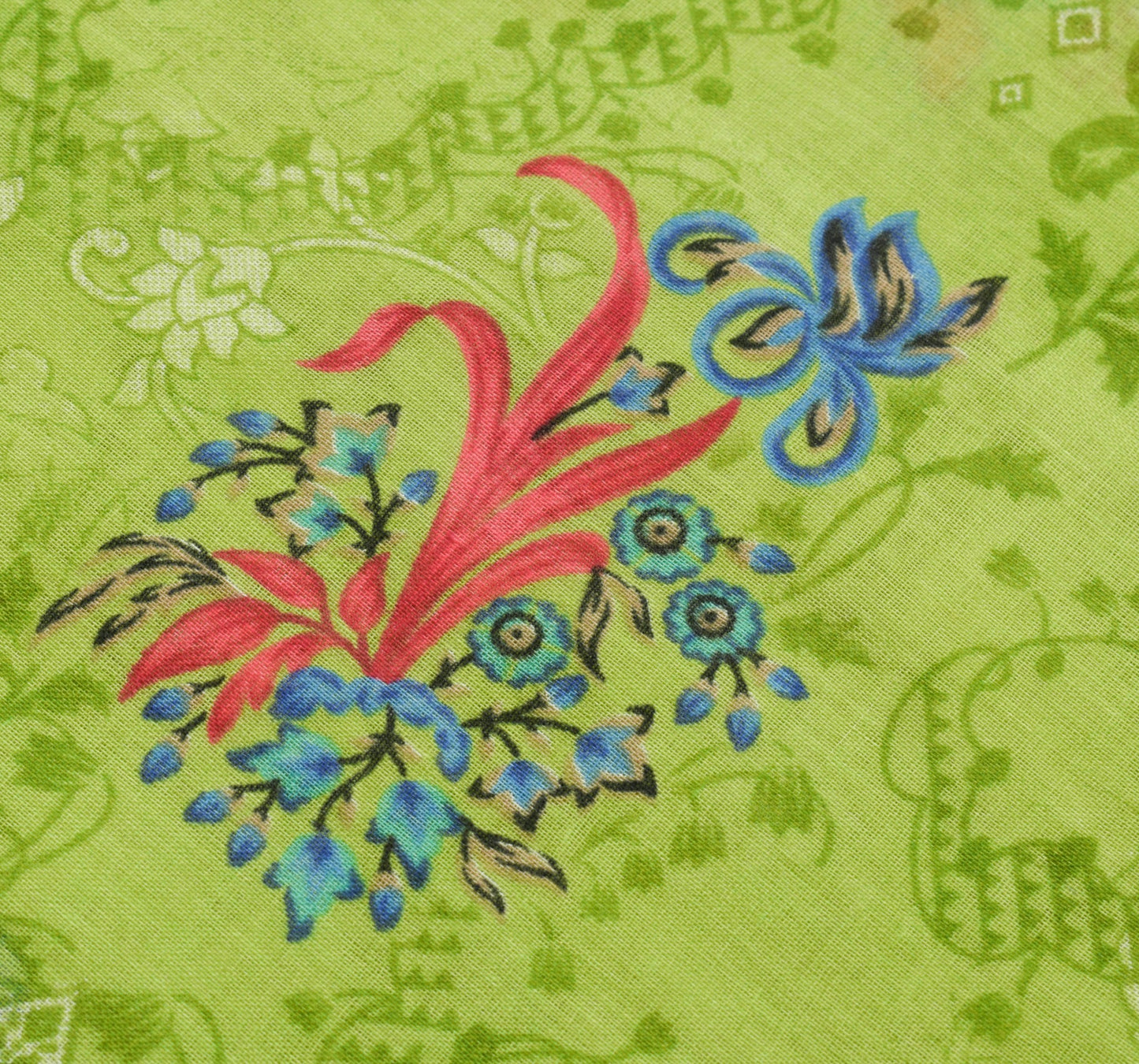 Sushila Vintage Green Floral Women Saree 100% Pure Cotton Printed Craft Fabric