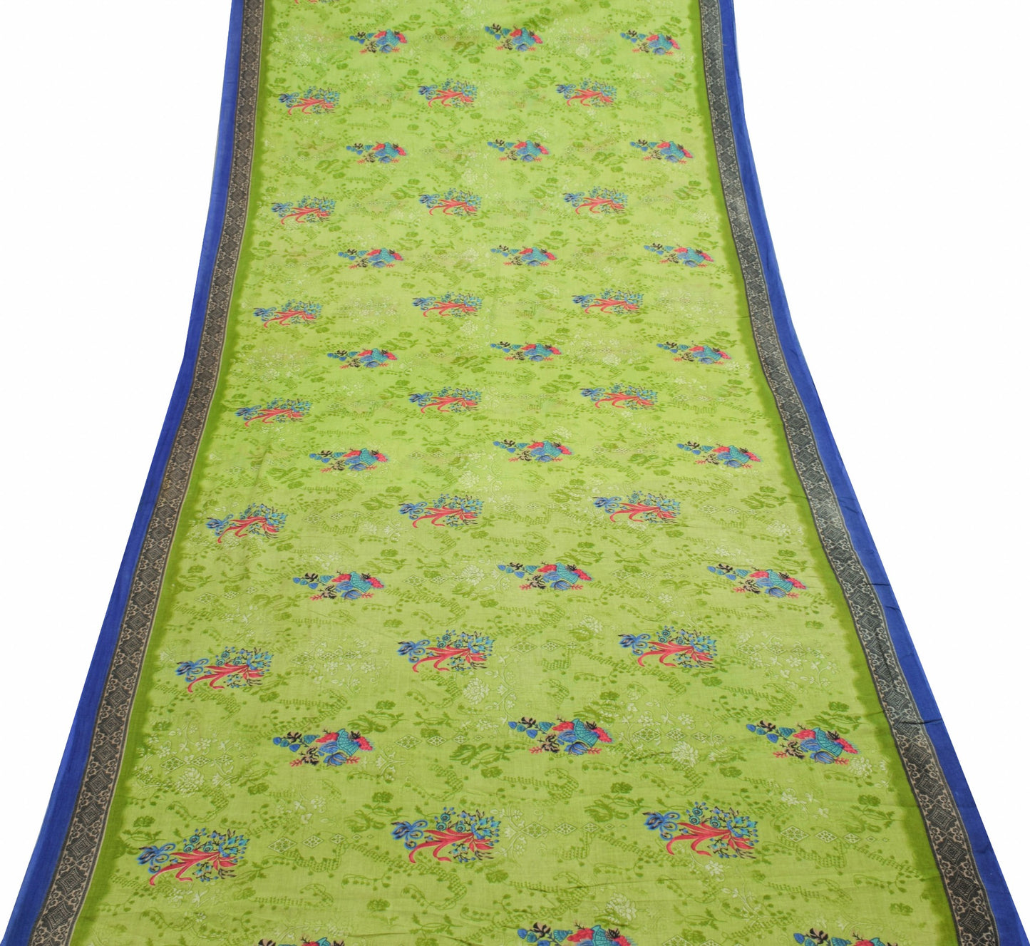 Sushila Vintage Green Floral Women Saree 100% Pure Cotton Printed Craft Fabric