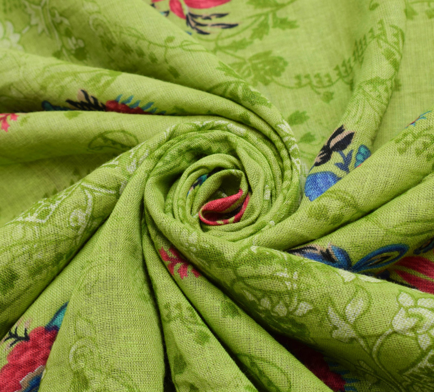 Sushila Vintage Green Floral Women Saree 100% Pure Cotton Printed Craft Fabric