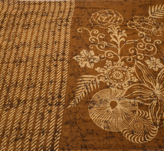 Sushila Vintage Brown Daily Wear Saree 100%Pure Cotton Printed Soft Craft Fabric