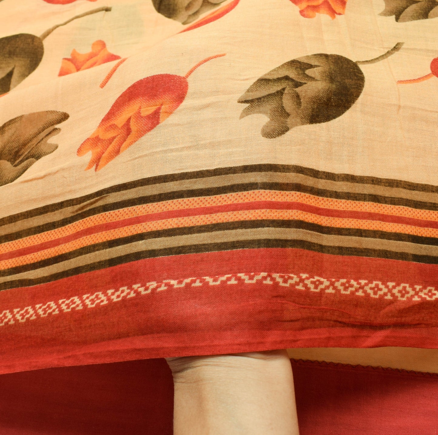 Sushila Vintage Beige Floral Saree 100% Pure Cotton Printed Soft Craft Fabric