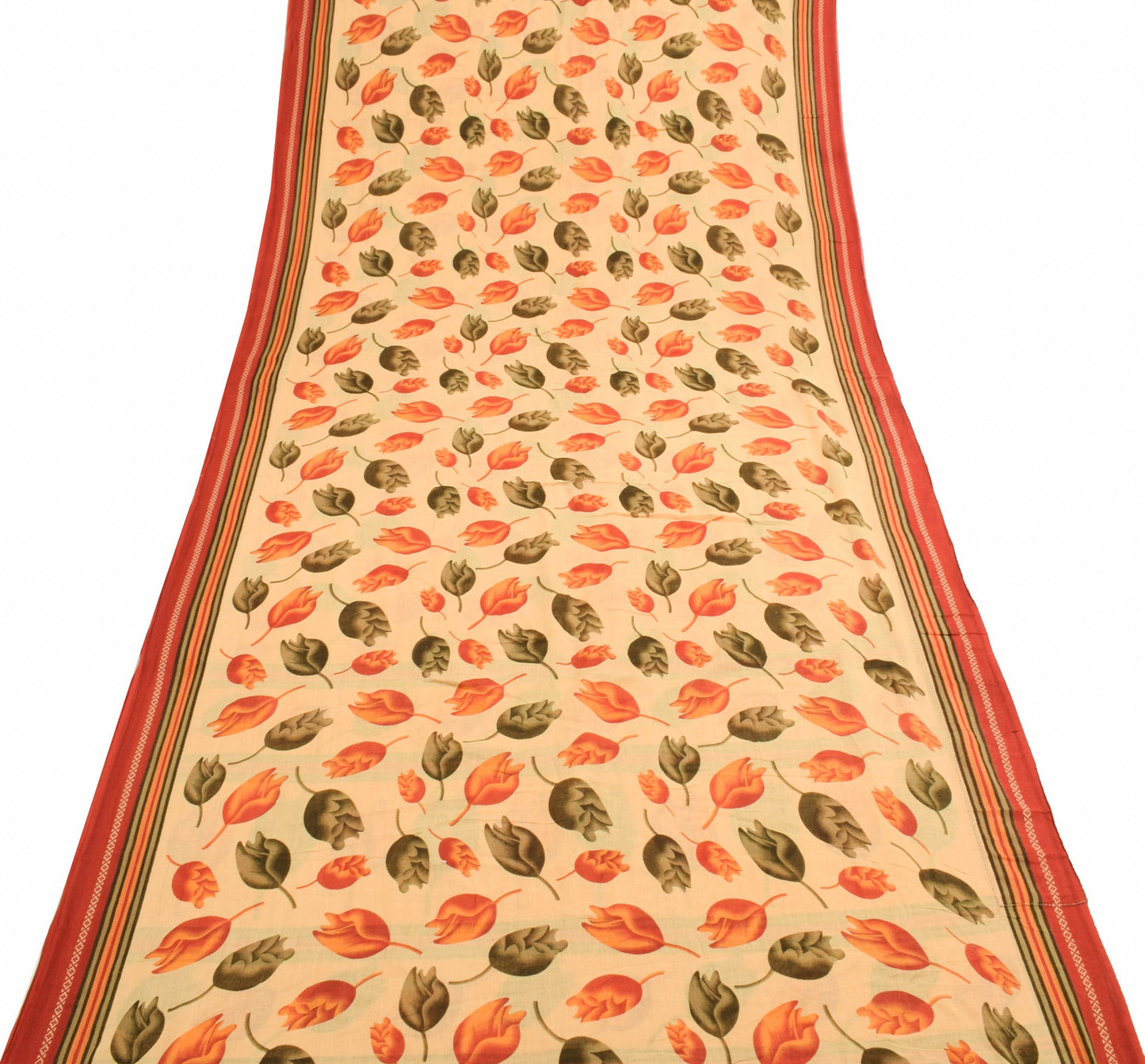 Sushila Vintage Beige Floral Saree 100% Pure Cotton Printed Soft Craft Fabric