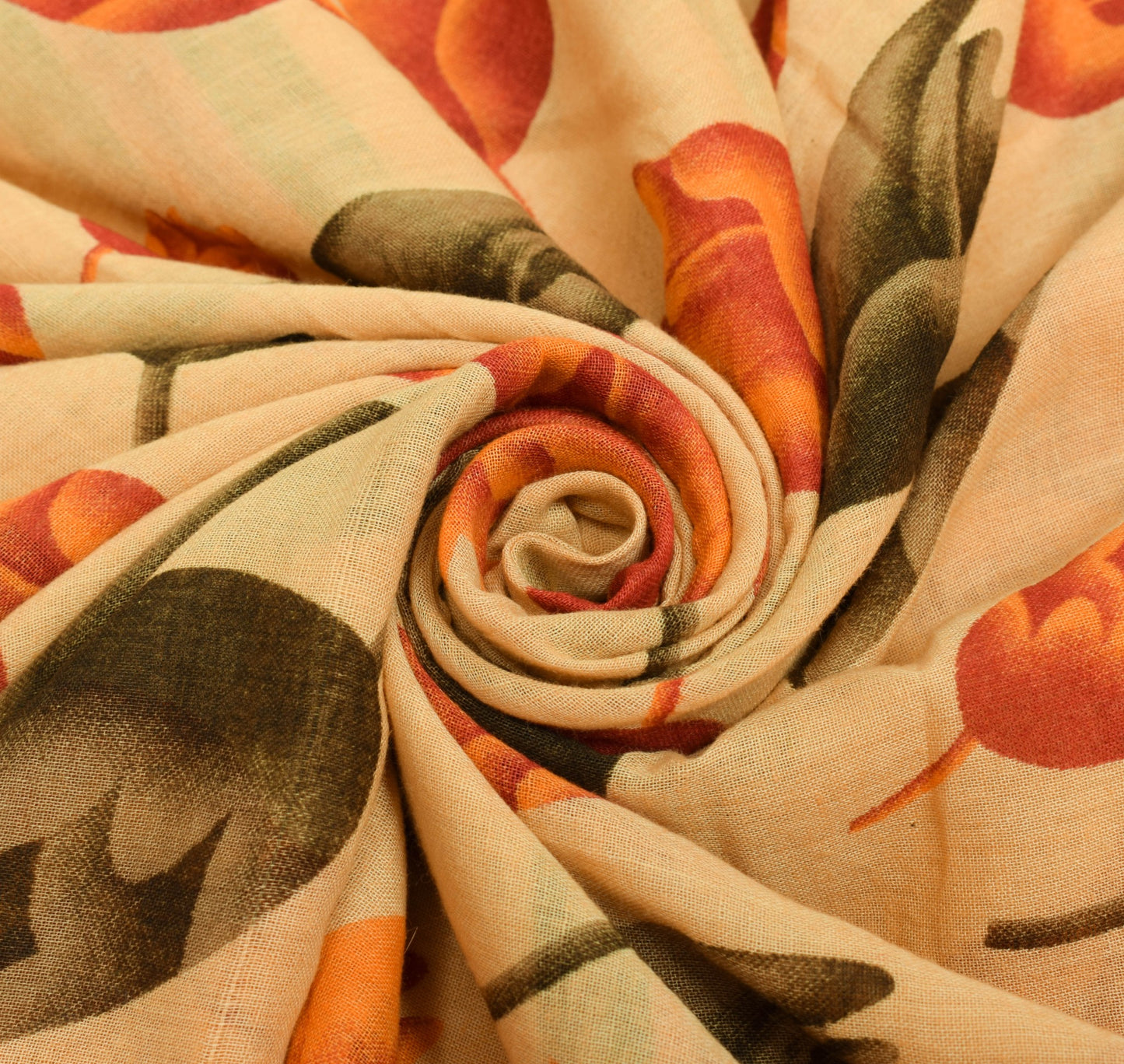 Sushila Vintage Beige Floral Saree 100% Pure Cotton Printed Soft Craft Fabric
